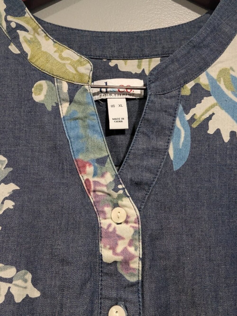 Denim & Co Dress Womens XL Blue Floral Sleeveless Button Front Pockets Casual - Picture 11 of 16
